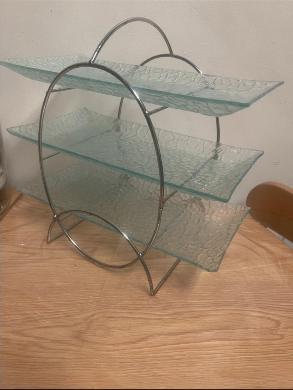 Three-Tier Glass Server Stand - Clear Glass with Chrome Frame